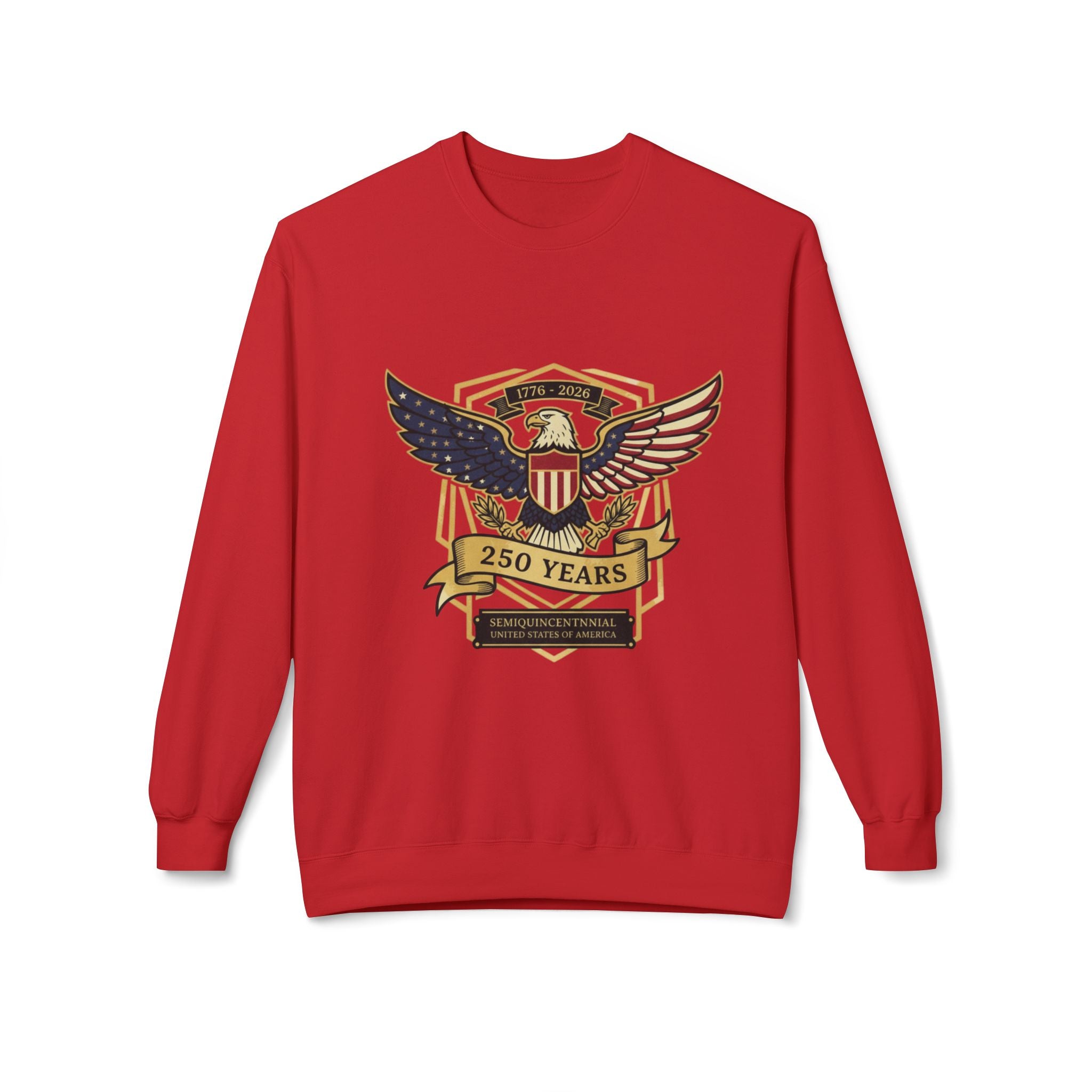 Sweatshirt — 250 Years Patriotic Eagle Crest Crewneck (American Flag Shield) - Creations by Chris and Carlos