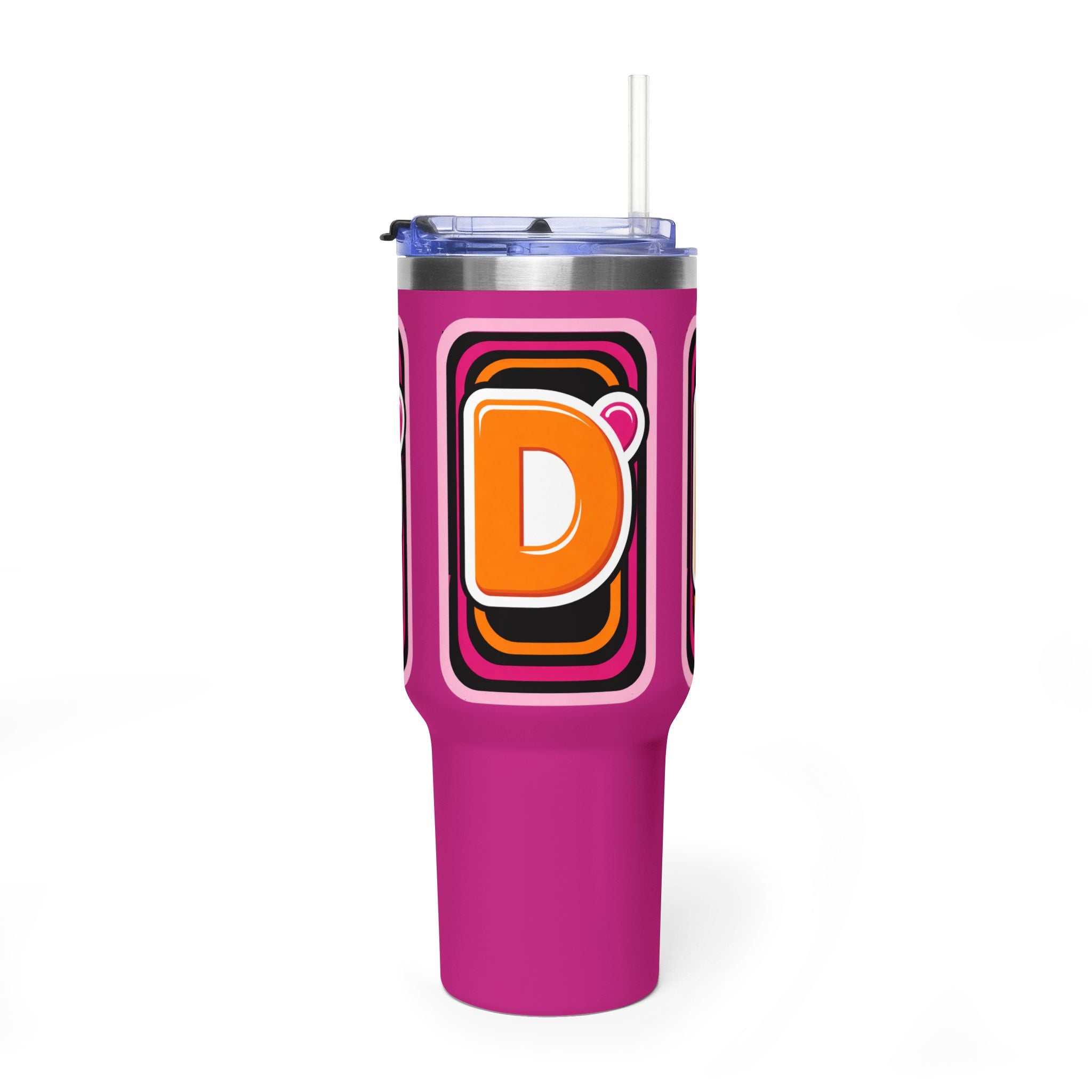 40oz Pink Retro Coffee Tumbler with 'Dunkin' D Logo - Creations by Chris and Carlos