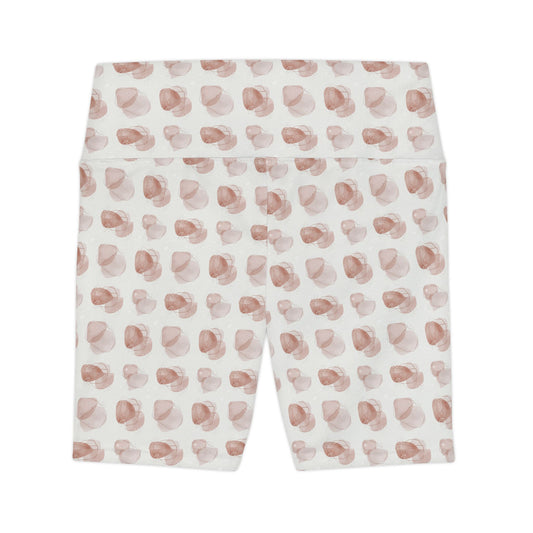 Watercolor Rose Petal Workout Shorts — Women's High-Waist Active Biker Shorts - Creations by Chris and Carlos