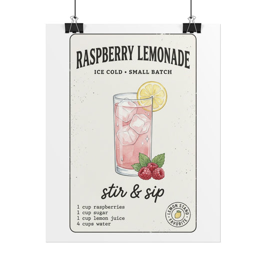 Raspberry Lemonade Poster — Stir & Sip Recipe Wall Art - Creations by Chris and Carlos