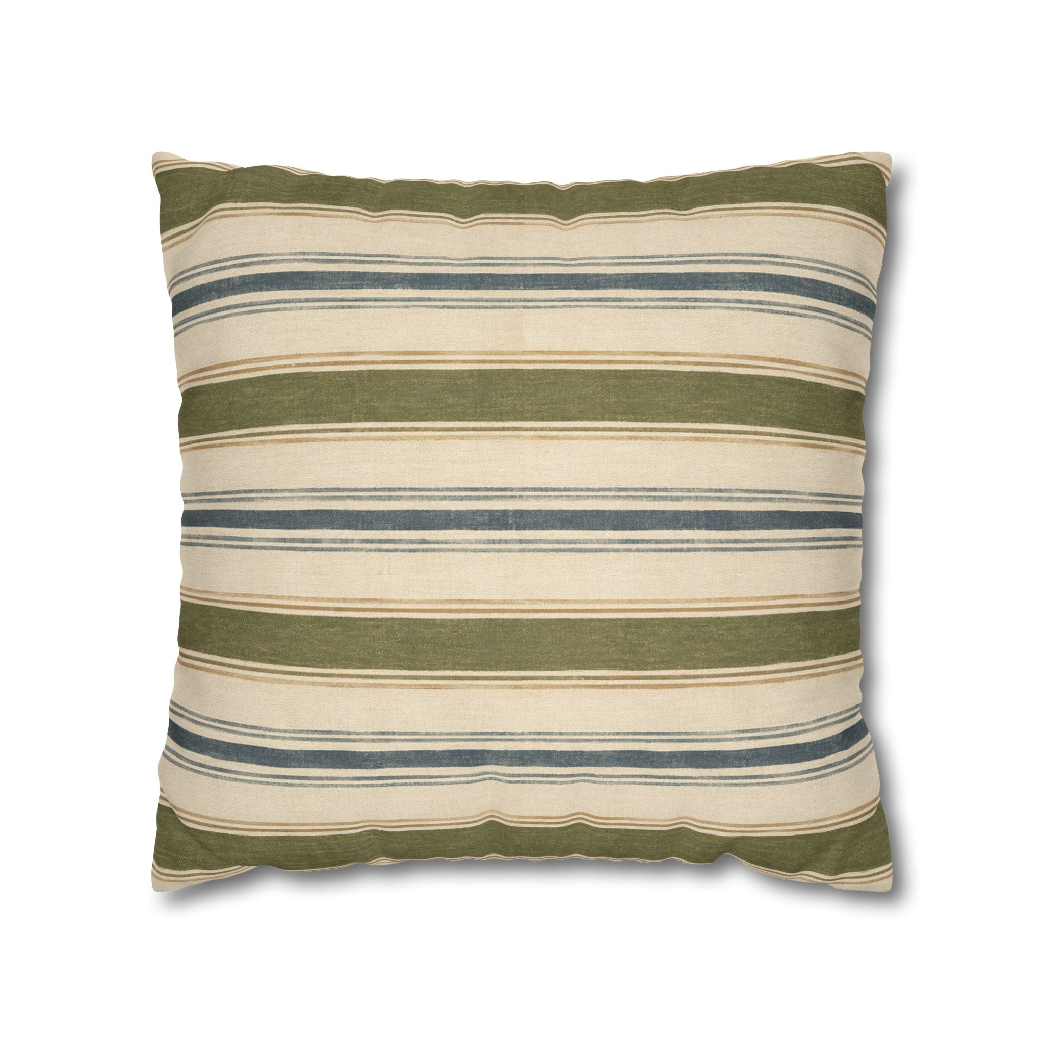 Striped Green Blue Throw Pillowcase — Coastal Farmhouse Square Accent Pillow Cover - Creations by Chris and Carlos
