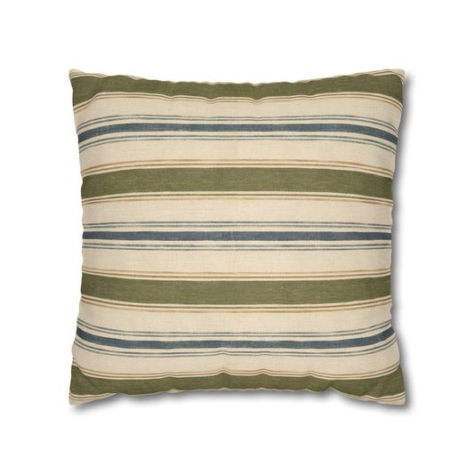 Striped Green Blue Throw Pillowcase — Coastal Farmhouse Square Accent Pillow Cover - Creations by Chris and Carlos