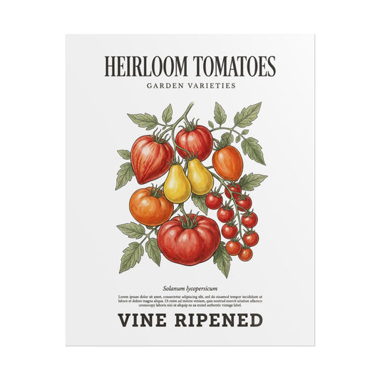 Heirloom Tomatoes Poster — Vintage Botanical Kitchen Wall Art ("Vine Ripened") - Creations by Chris and Carlos