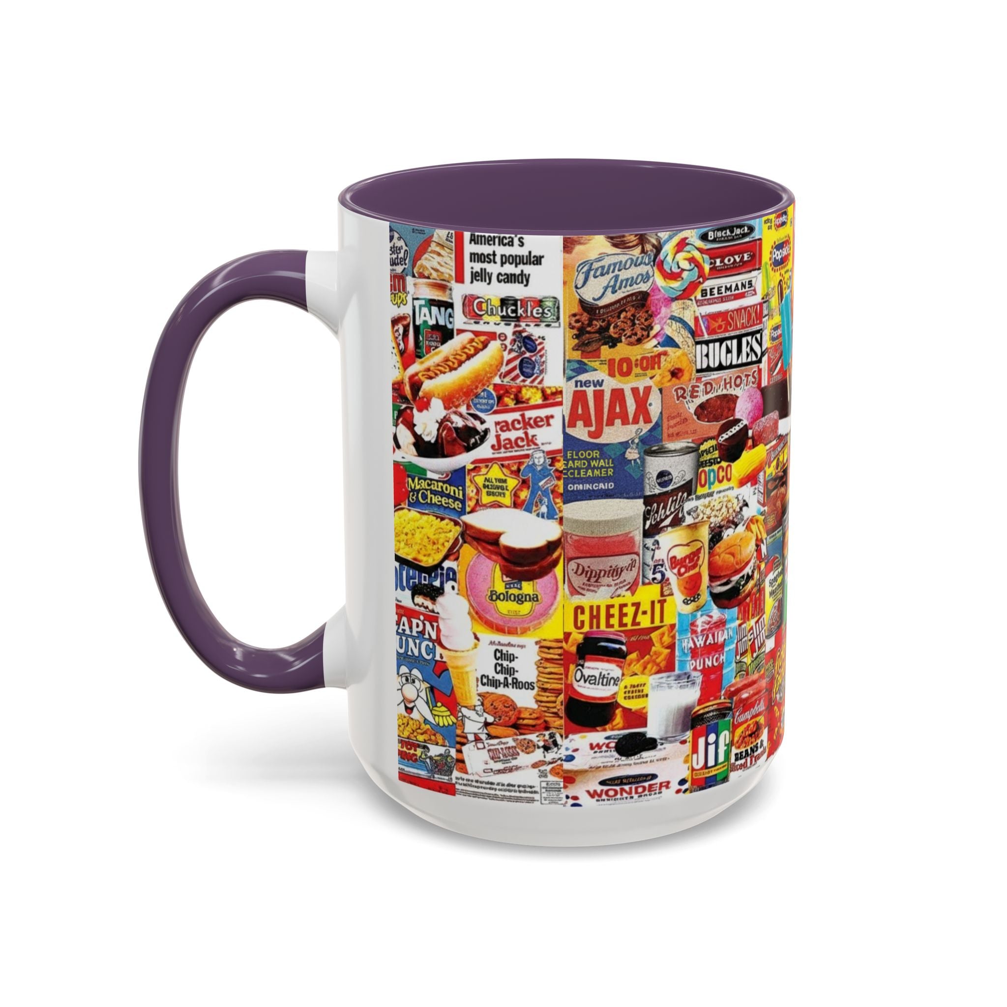 Retro Snack Collage Mug — Vintage Candy & Cereal Packaging Accent Coffee Mug - Creations by Chris and Carlos