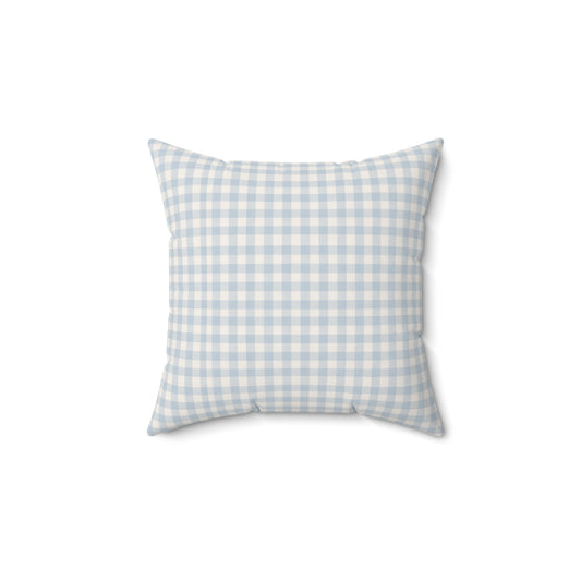 Gingham Faux Suede Square Pillow — Light Blue Check Decorative Throw Pillow - Creations by Chris and Carlos