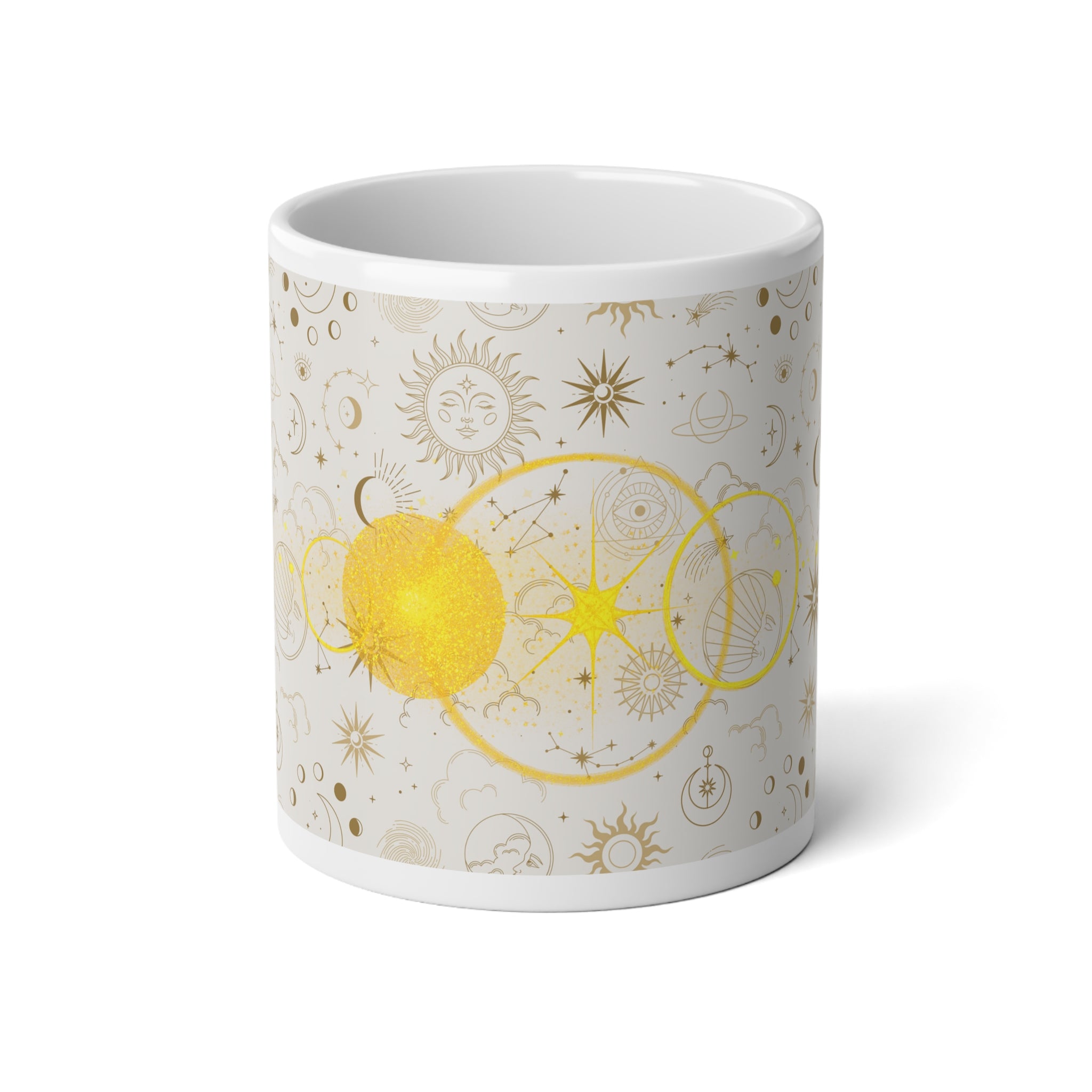Solar Phases 20oz Jumbo Mug — Golden Sun & Celestial Stars Design - Creations by Chris and Carlos