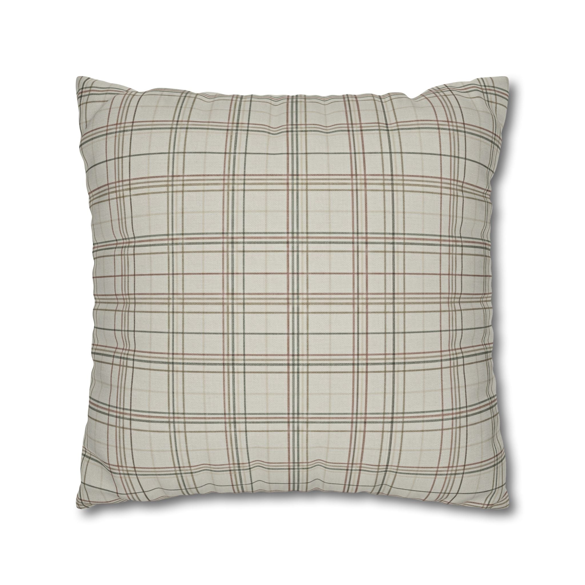 Plaid Farmhouse Pillowcase — Neutral Beige Check Square Throw Pillow Cover - Creations by Chris and Carlos