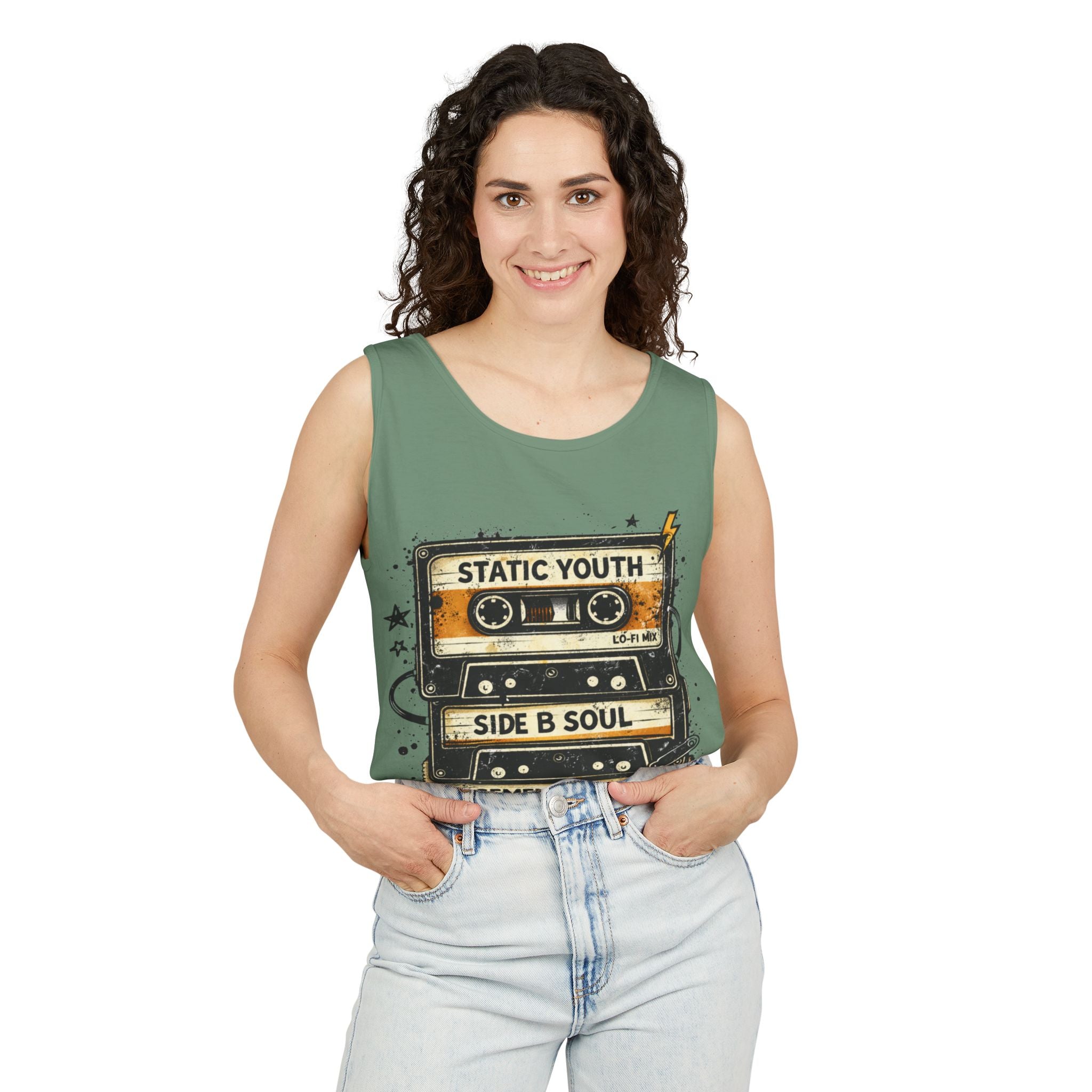 Cassette Tape Tank Top — "Static Youth / Side B Soul" Retro Music Vintage Tank - Creations by Chris and Carlos