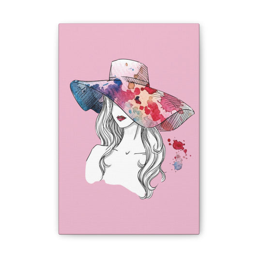 Watercolor Sun Hat Portrait Canvas Art – Fashion Illustration Wall Decor - Creations by Chris and Carlos