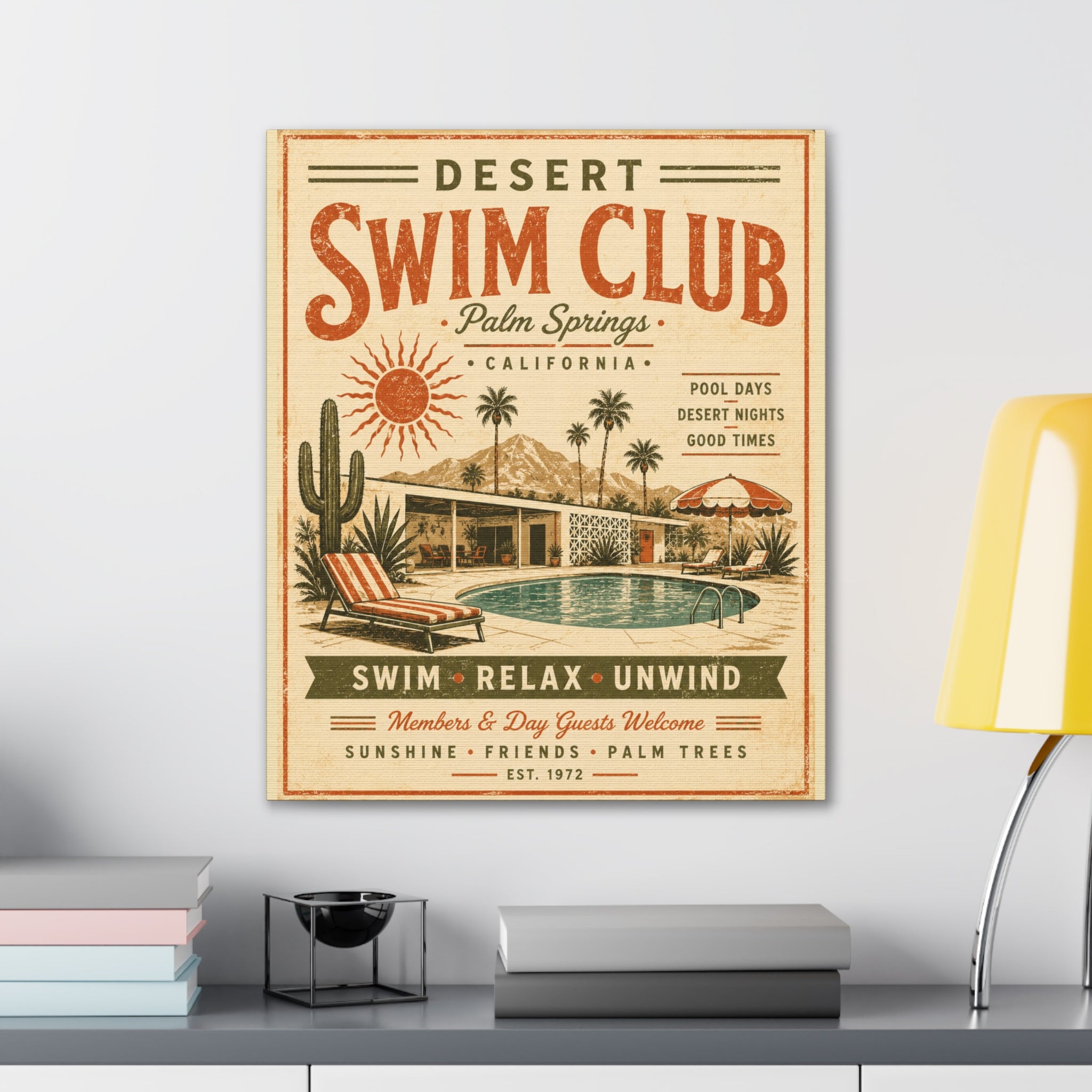 Desert Swim Club Palm Springs Canvas Wall Art — Retro Pool Vintage Poster - Creations by Chris and Carlos