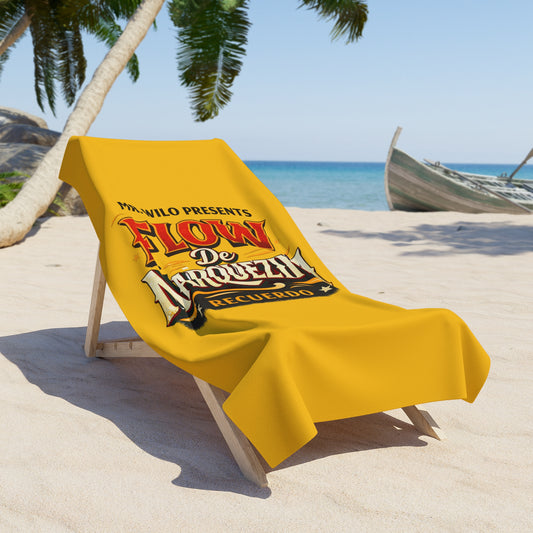 Beach Towel - Flow de Marquezina Recuerdo Vintage Logo (Yellow) - Creations by Chris and Carlos
