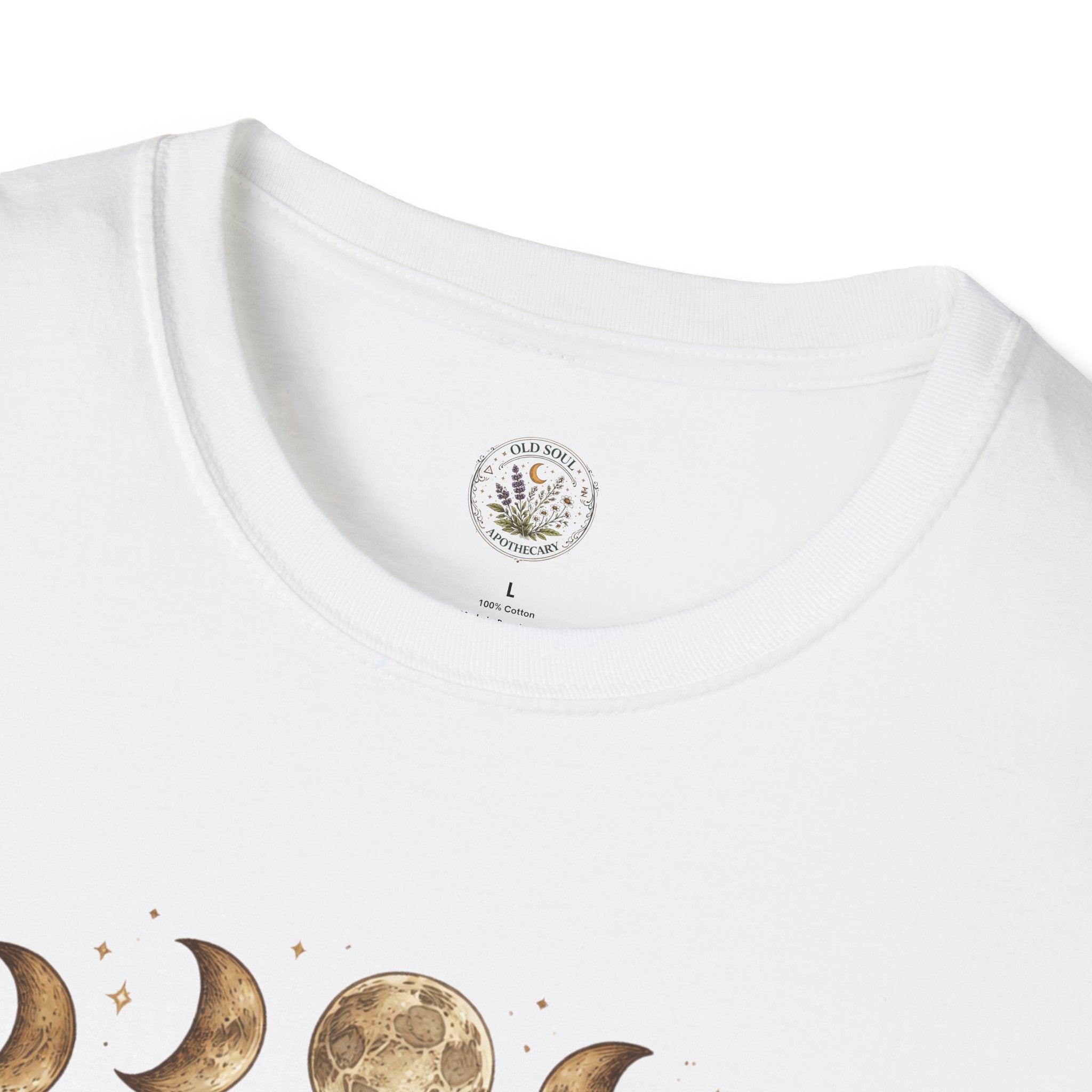 Old Soul Apothecary Botanical Moon Phase T-Shirt — Floral Moon Phases Tee - Creations by Chris and Carlos