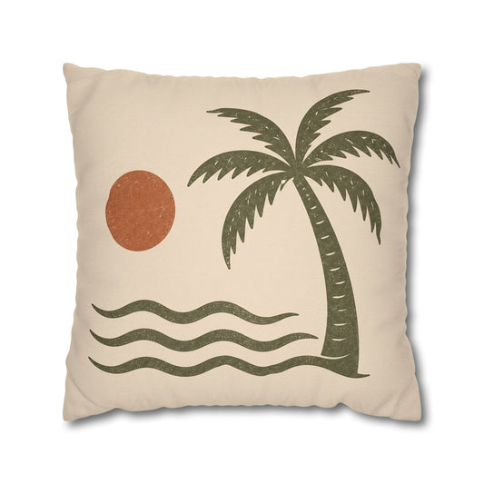 Retro Palm Tree Beach Pillowcase — Tropical Sunset Decorative Throw - Creations by Chris and Carlos
