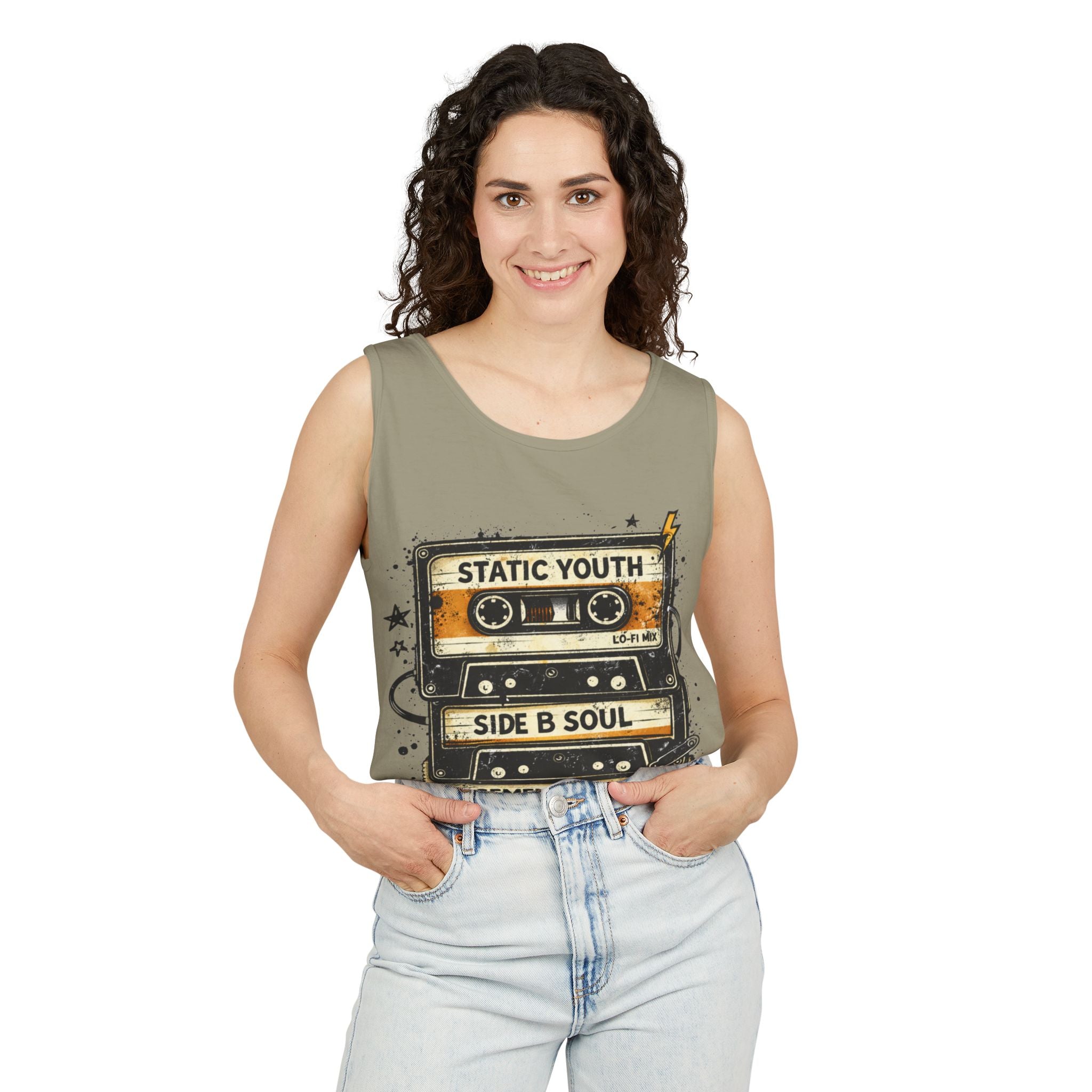 Cassette Tape Tank Top — "Static Youth / Side B Soul" Retro Music Vintage Tank - Creations by Chris and Carlos