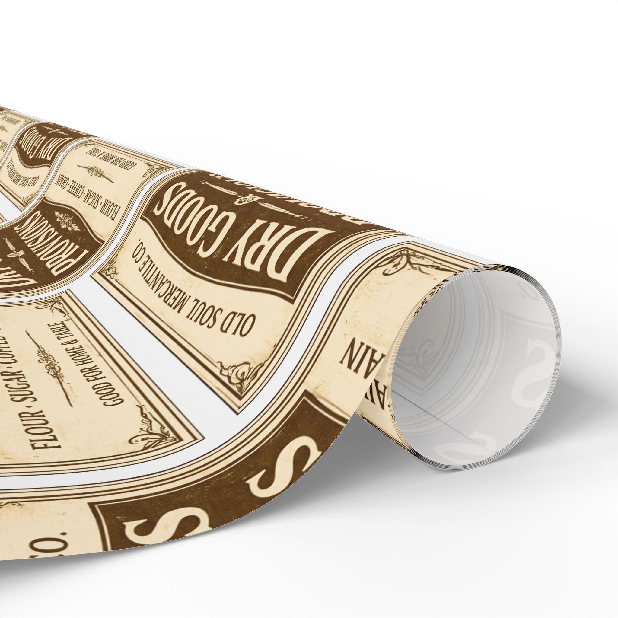 Wrapping Paper Roll — Vintage Pantry Labels Pattern, Brown & Cream Gift Wrap for Foodies & Home Cooks - Creations by Chris and Carlos