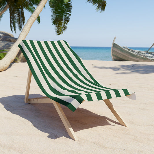 Green & White Striped Beach Towel — Classic Nautical Summer Towel - Creations by Chris and Carlos