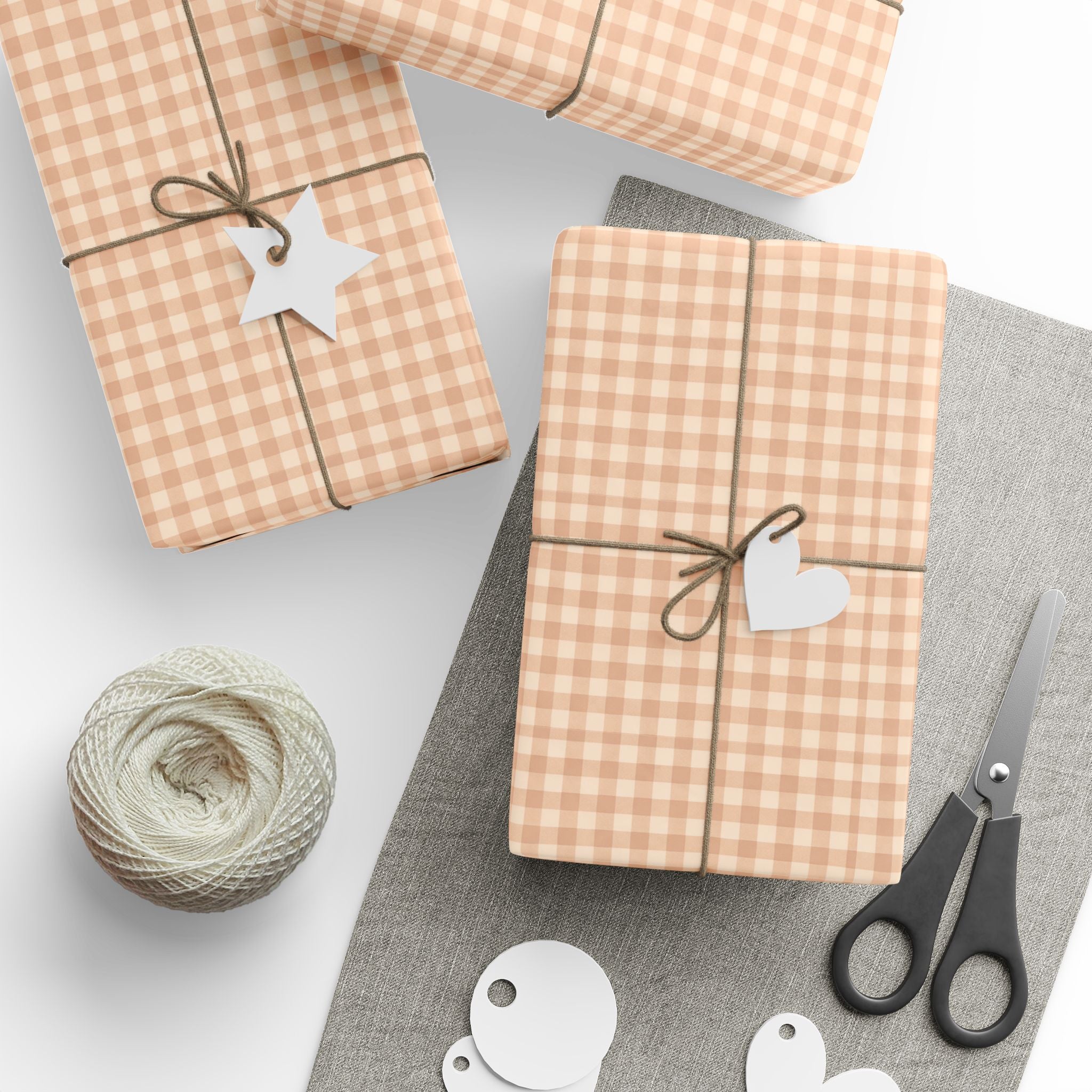 Gingham Check Wrapping Paper Roll — Pink & Peach Plaid Gift Wrap - Creations by Chris and Carlos