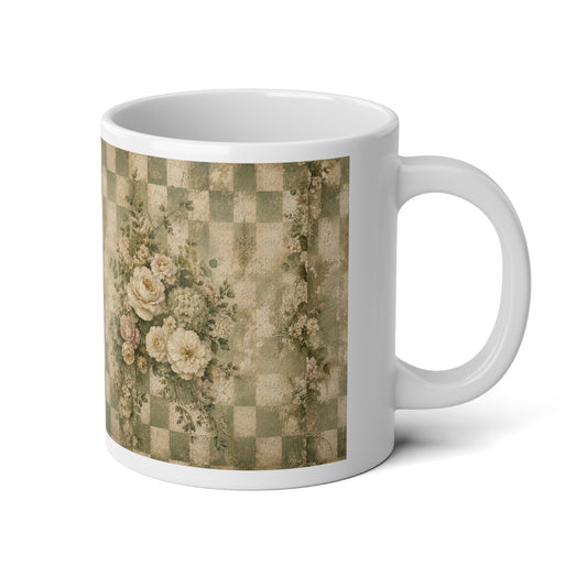 20oz Jumbo Mug — Vintage Floral Checkerboard Design - Creations by Chris and Carlos