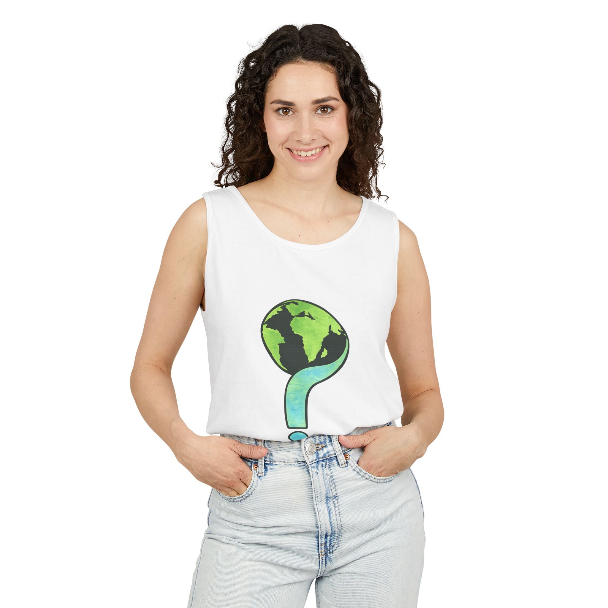 Earth Question Mark Tank Top — Sustainable Planet Graphic Tank - Creations by Chris and Carlos