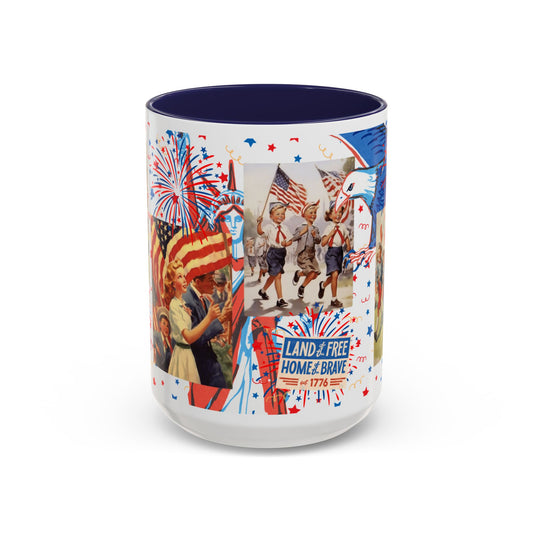 Patriotic Vintage 4th of July Accent Mug – 'Land of the Free, Home of the Brave' - Creations by Chris and Carlos