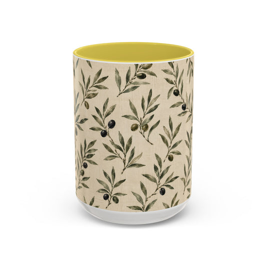 Olive Branch Pattern Ceramic Mug (11oz, 15oz) - Creations by Chris and Carlos