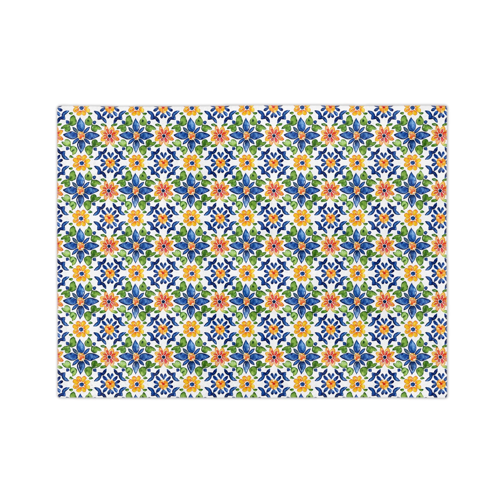 Sol y Alegría (Sun and Joy) Collection- Floral Mosaic Velveteen Blanket Blue & Yellow Microfiber Throw - Creations by Chris and Carlos