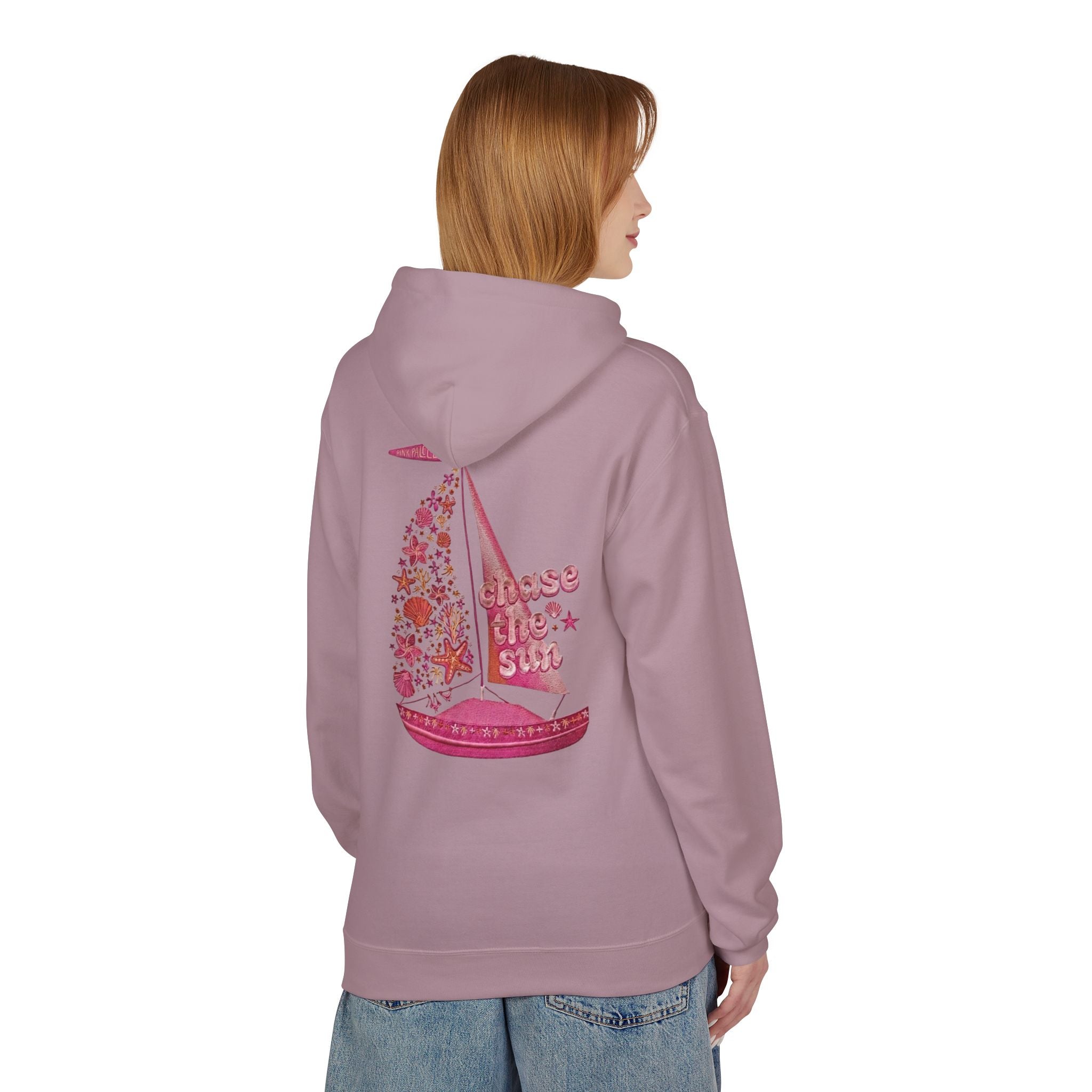 Pinky Palmtree Puff  Floral Graphic Hoodie — Vintage Botanical Note Print - Creations by Chris and Carlos