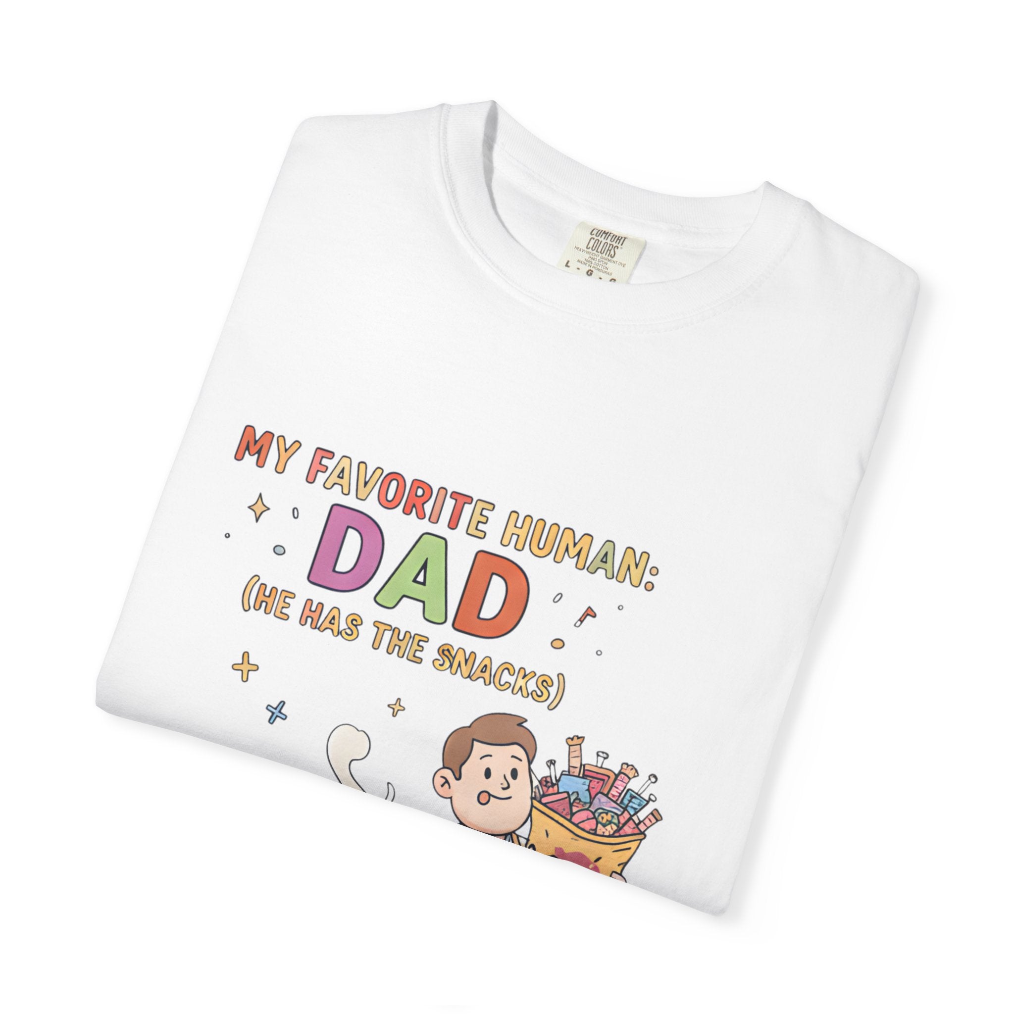 T-Shirt — "My Favorite Human Dad-He has the snacks" Funny Retro Graphic Tee - Creations by Chris and Carlos