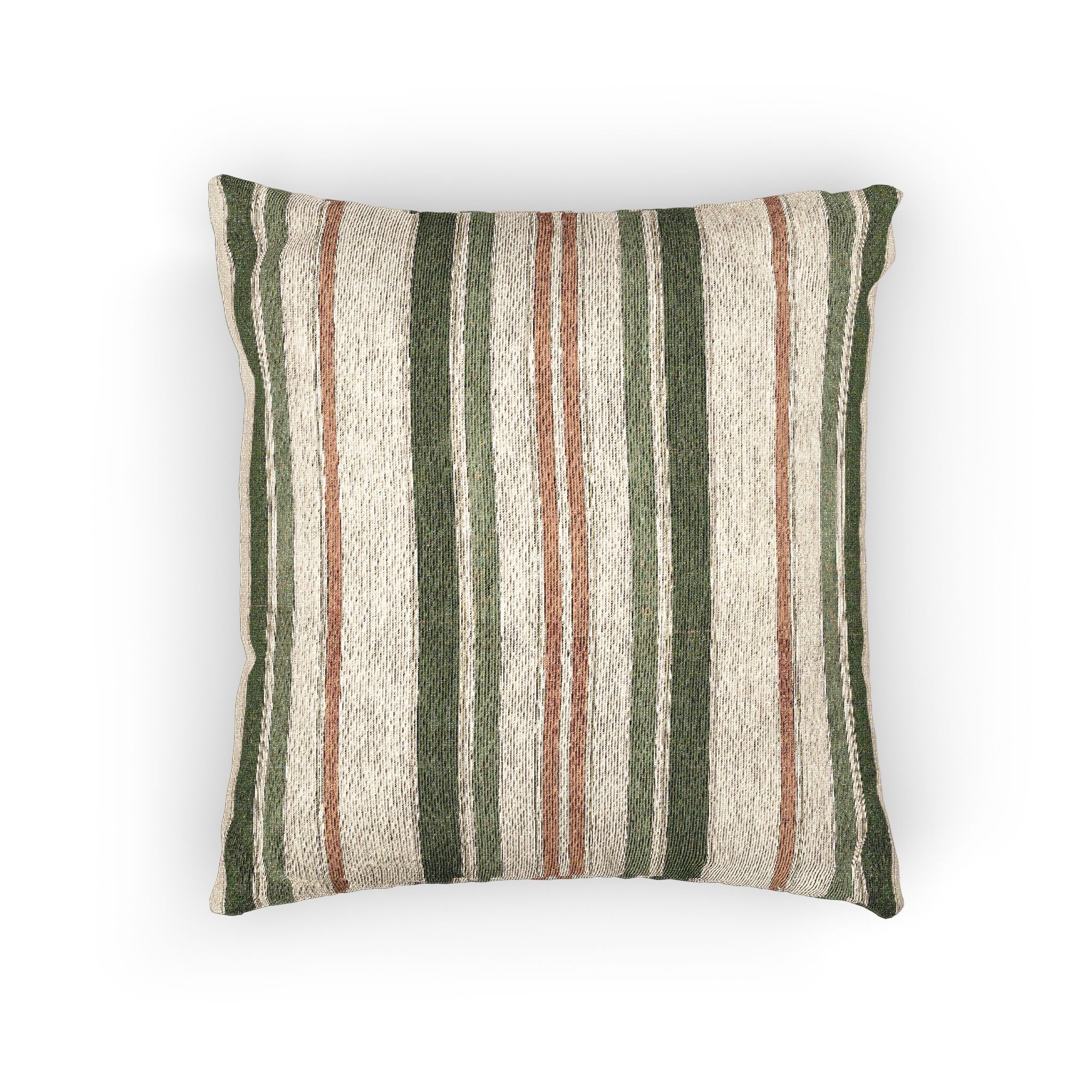 Striped Woven Pillow Cover – Neutral Green & Rust Boho Decorative Cushion - Creations by Chris and Carlos
