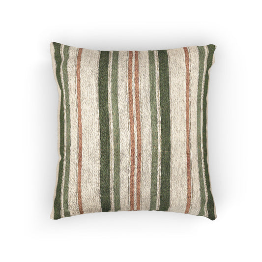 Striped Woven Pillow Cover – Neutral Green & Rust Boho Decorative Cushion - Creations by Chris and Carlos
