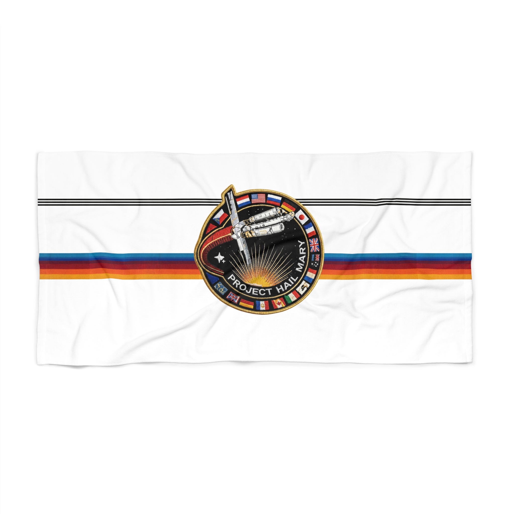 Project Hail Mary Retro Rocket Beach Towel – Vintage NASA Astronaut Stripe - Creations by Chris and Carlos