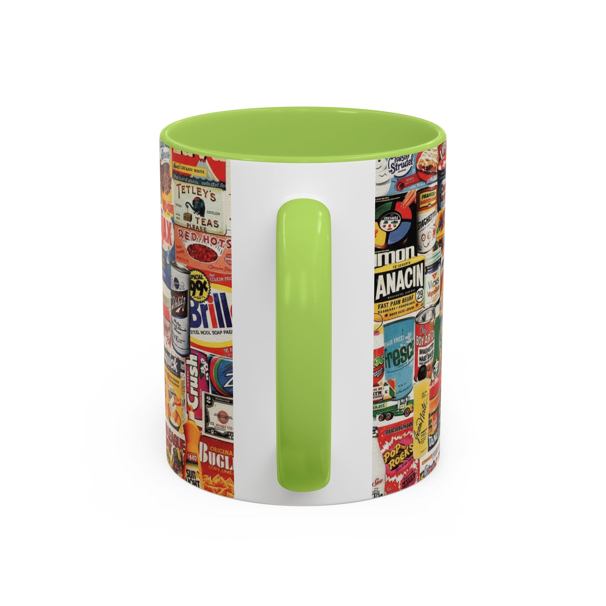 Vintage Retro Ads Coffee Mug — Collage of Classic Brand Labels (11/15oz Accent Mug) - Creations by Chris and Carlos