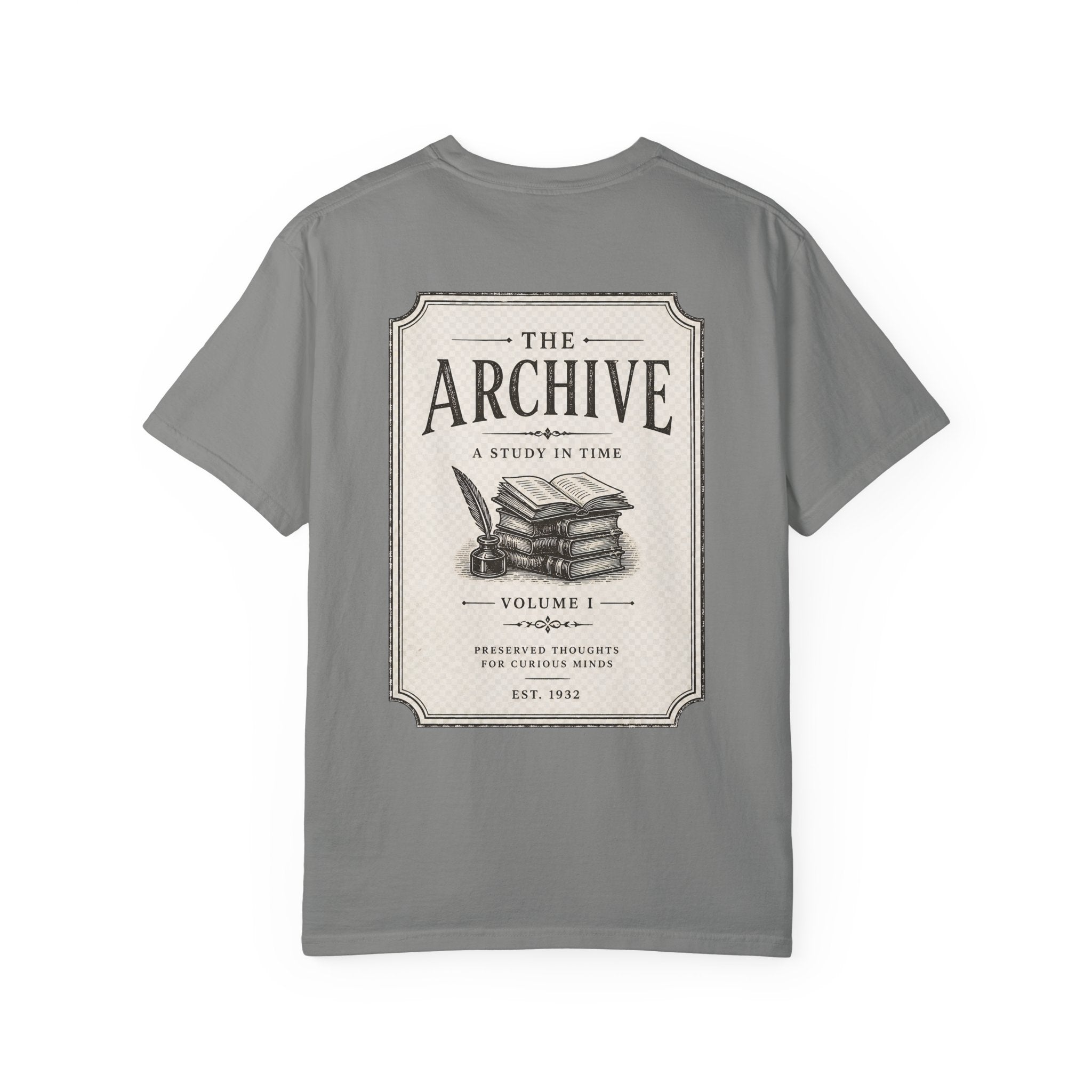 Archive Vintage-Style T-Shirt — "The Archive: A Study in Time" Back Print - Creations by Chris and Carlos