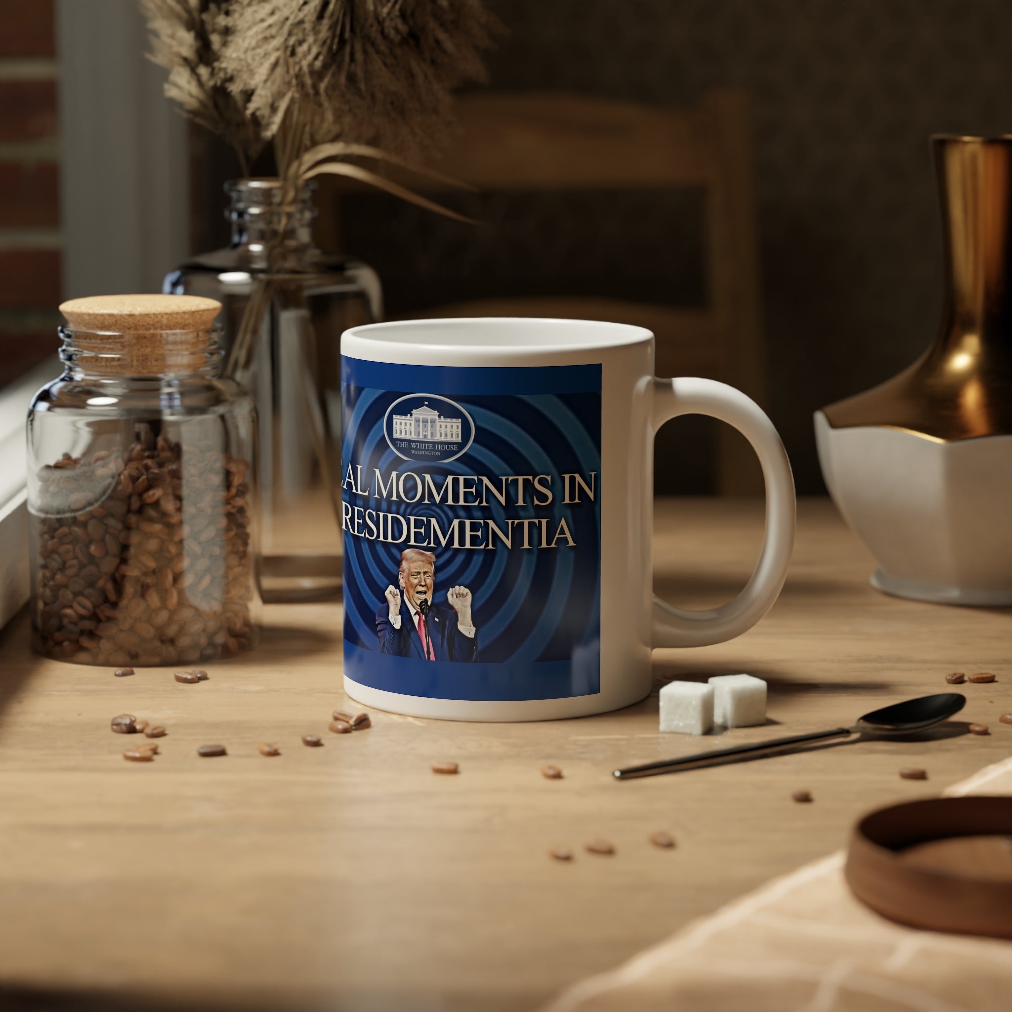 20oz Political Quote Jumbo Mug — "Moments in Real Time" Blue Novelty Coffee Cup - Creations by Chris and Carlos