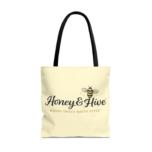 Honey & Hive Logo Tote Bag — Cute Bee Market Tote, "Where Sweet Meets Style" - Creations by Chris and Carlos