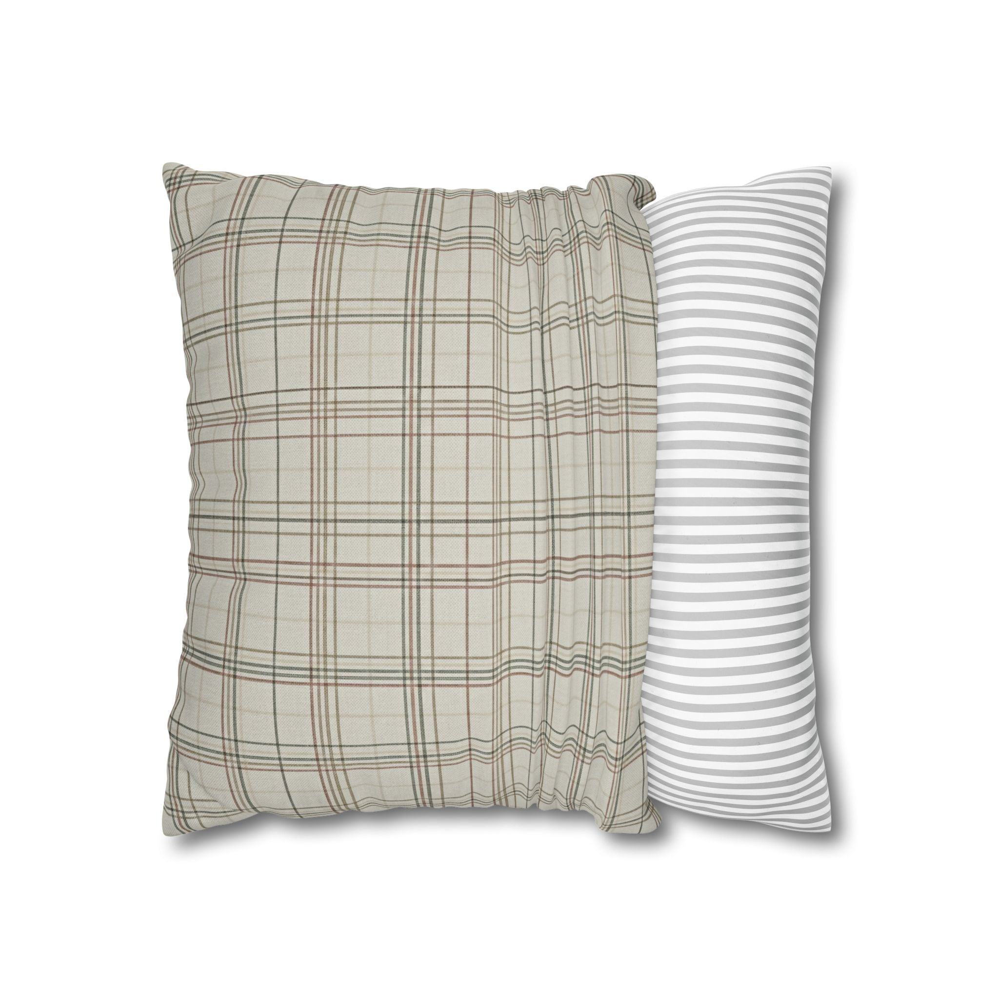 Plaid Farmhouse Pillowcase — Neutral Beige Check Square Throw Pillow Cover - Creations by Chris and Carlos