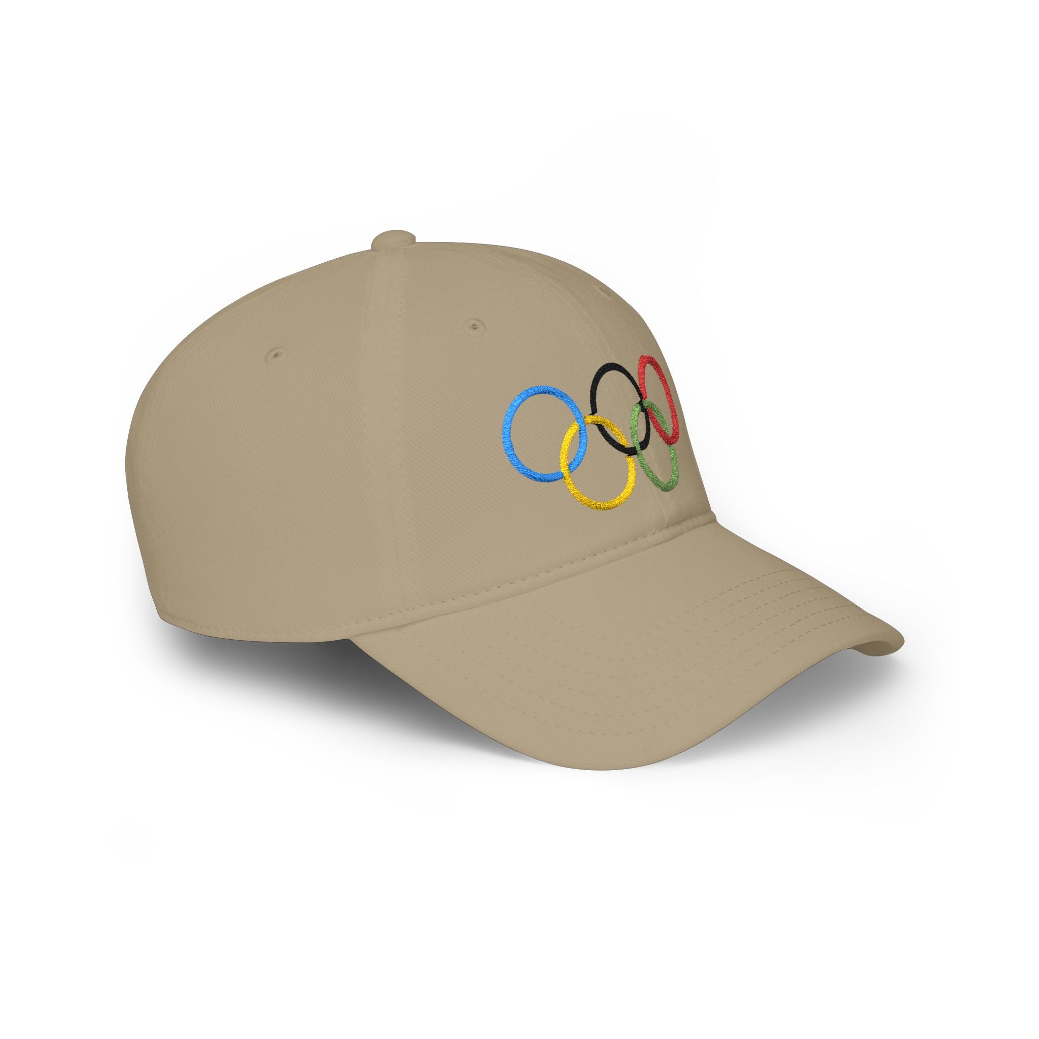Olympic Rings Embroidered Baseball Cap — Red Low Profile Sport Hat - Creations by Chris and Carlos