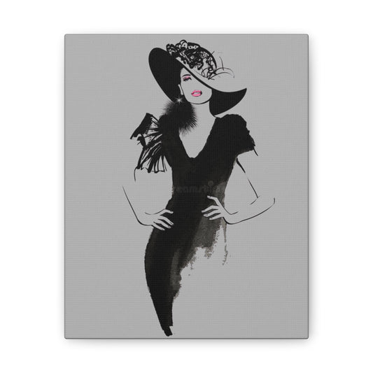 Fashion Illustration Canvas Wall Art — Elegant Lady in Black Hat - Creations by Chris and Carlos