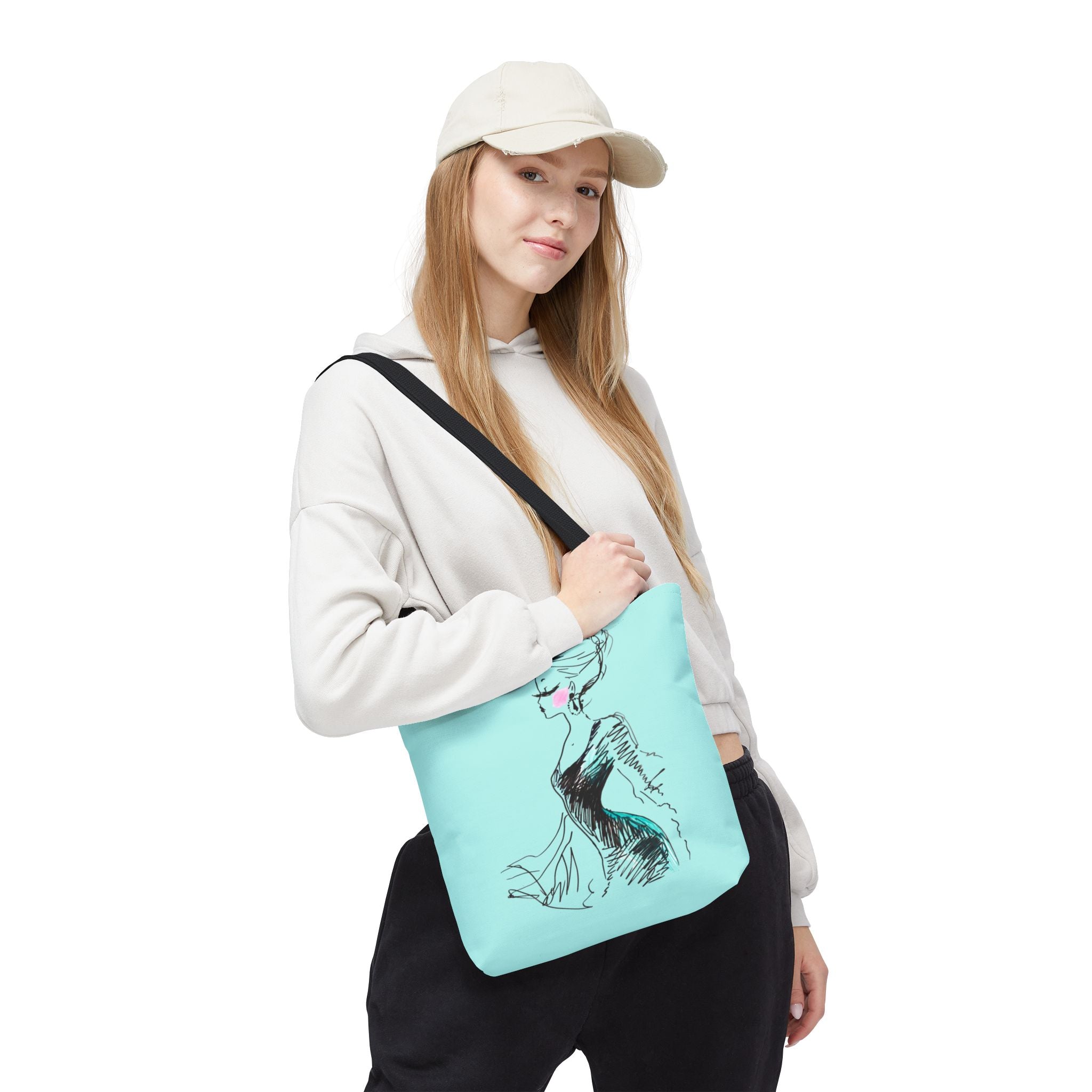 Fashion Sketch Tote Bag – Chic Aqua Illustration Tote - Creations by Chris and Carlos