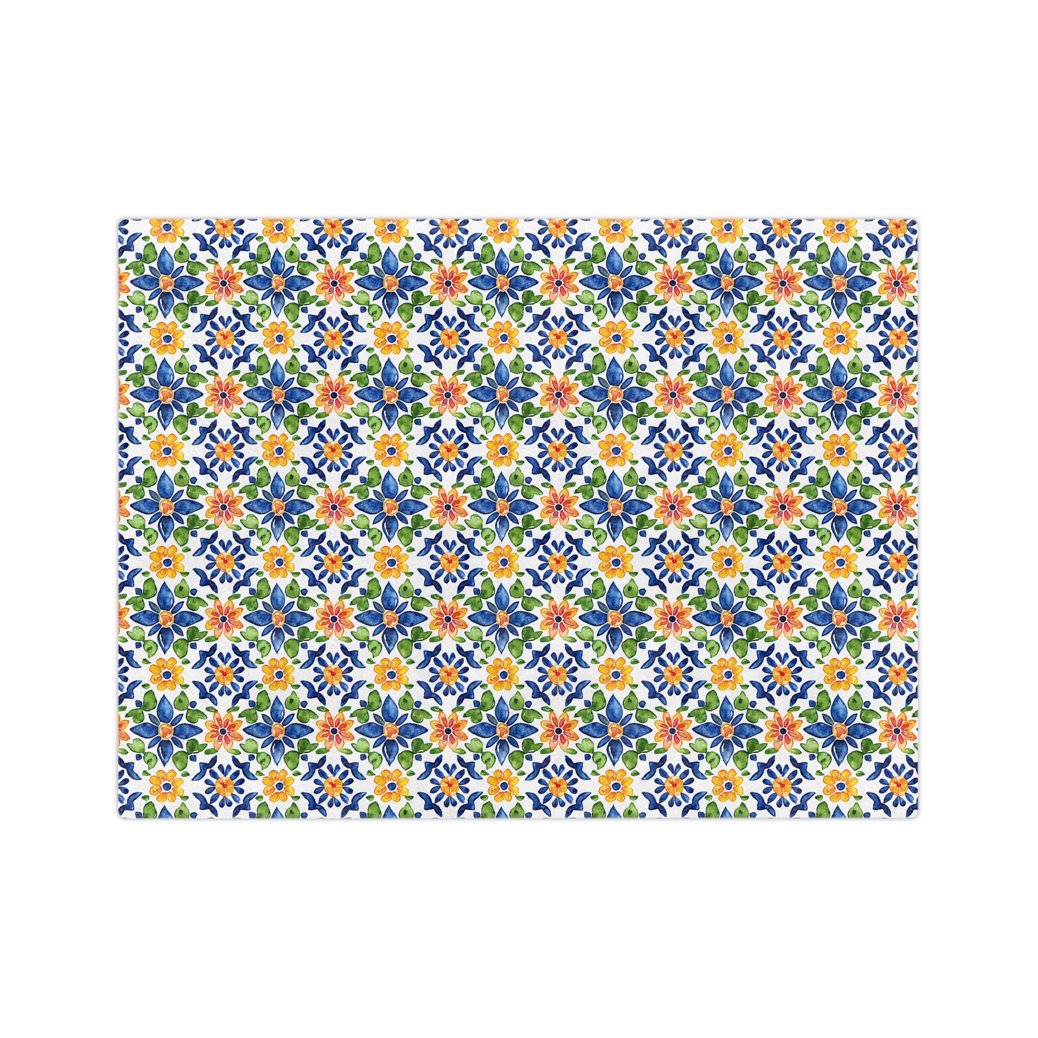 Sol y Alegría (Sun and Joy) Collection- Floral Mosaic Velveteen Blanket Blue & Yellow Microfiber Throw - Creations by Chris and Carlos