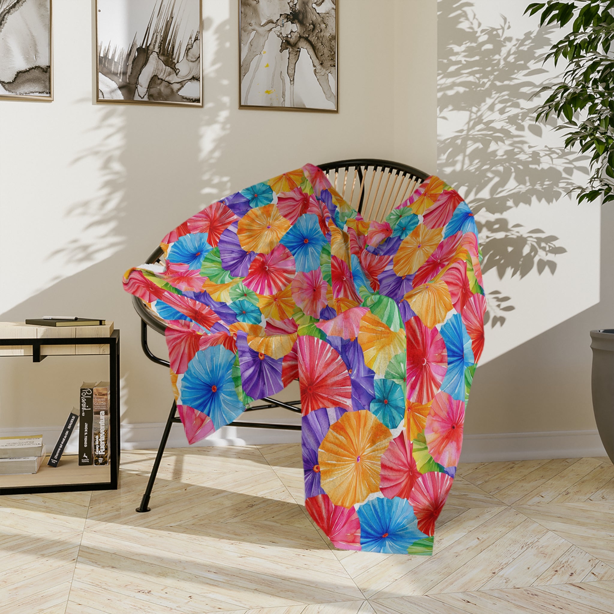 Sol y Alegría (Sun and Joy) Collection- Cactus Succulent Pattern Microfiber Blanket Soft Velveteen Throw for Home & Garden LoversTropical Parasol Velveteen Microfiber Blanket — Bright Floral Beach Umbrella Print, Cozy Travel & Home Throw - Creations by Chris and Carlos