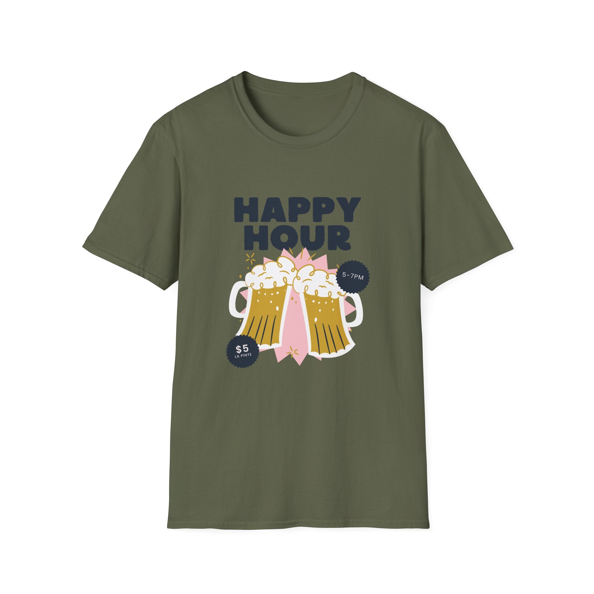 Happy Hour Beer T-Shirt — Cheers Clinking Mugs Graphic Tee - Creations by Chris and Carlos