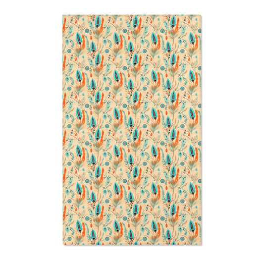 Sol y Alegría (Sun and Joy) Collection- Boho Feather Pattern Area Rug — Turquoise & Coral Accent Rug - Creations by Chris and Carlos