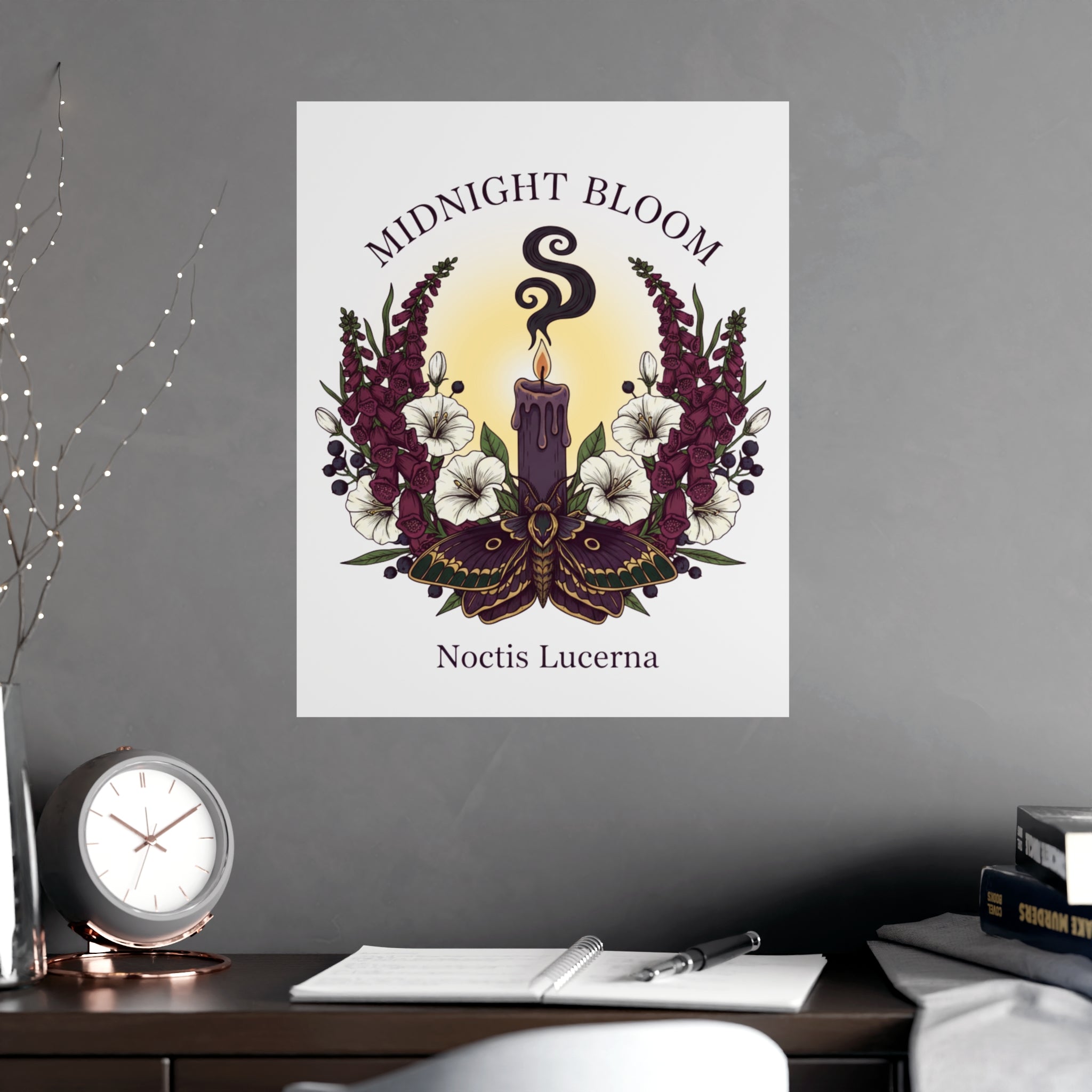 Midnight Bloom Poster — Botanical Candle Art Print (Noctis Lucerna) - Creations by Chris and Carlos