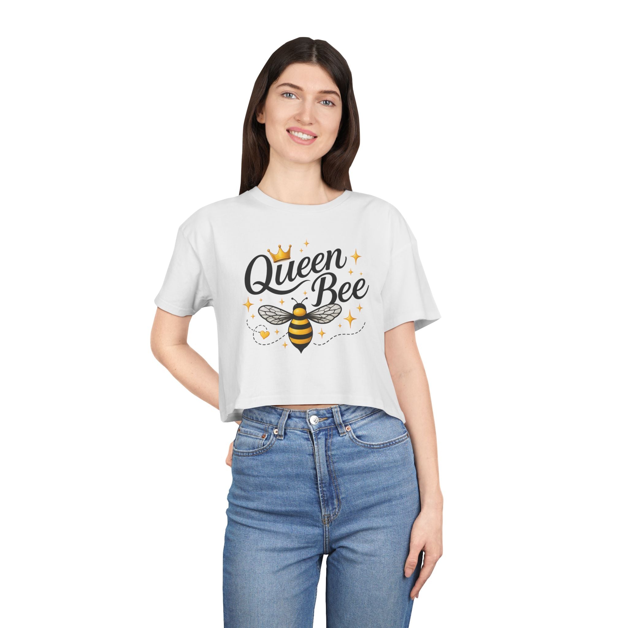Queen Bee Crop Tee – Women's Bee Graphic Short Sleeve Top - Creations by Chris and Carlos