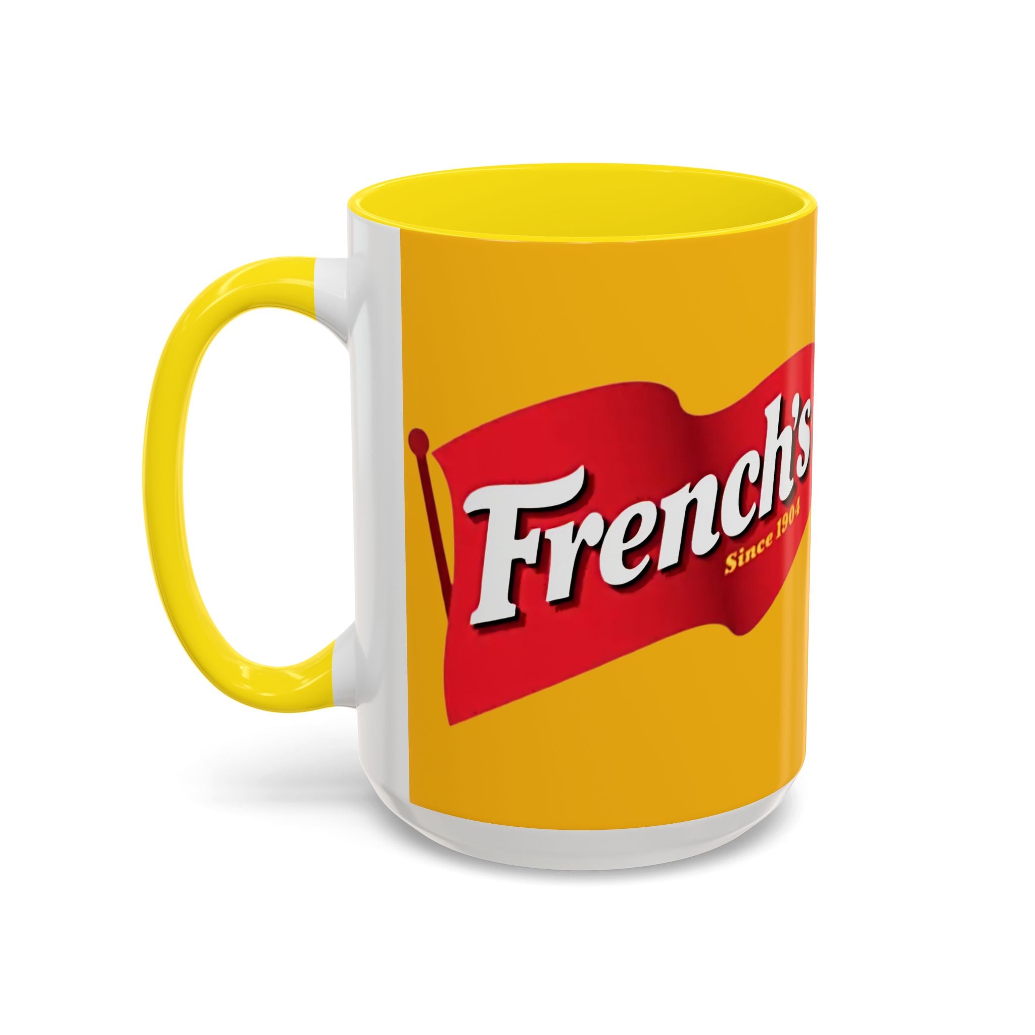 French's Mustard Logo Accent Coffee Mug — Retro Yellow 11/15oz - Creations by Chris and Carlos