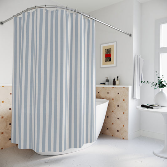 Blue & White Vertical Stripe Shower Curtain — Coastal Bathroom Curtain - Creations by Chris and Carlos