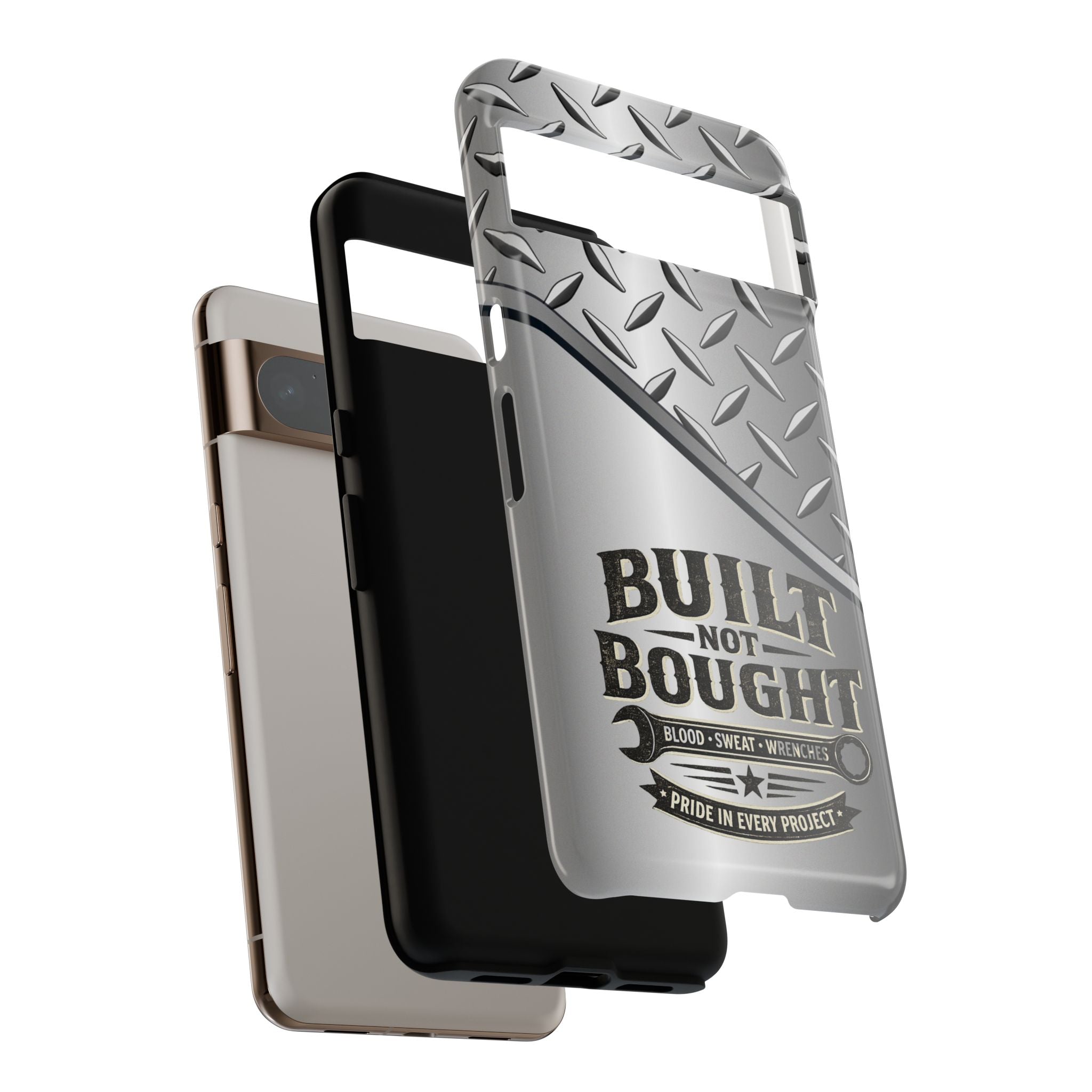 Built Not Bought Metal Diamond-Plate Phone Case — Rugged Tool Lover Gift - Creations by Chris and Carlos