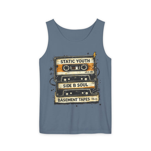Cassette Tape Tank Top — "Static Youth / Side B Soul" Retro Music Vintage Tank - Creations by Chris and Carlos