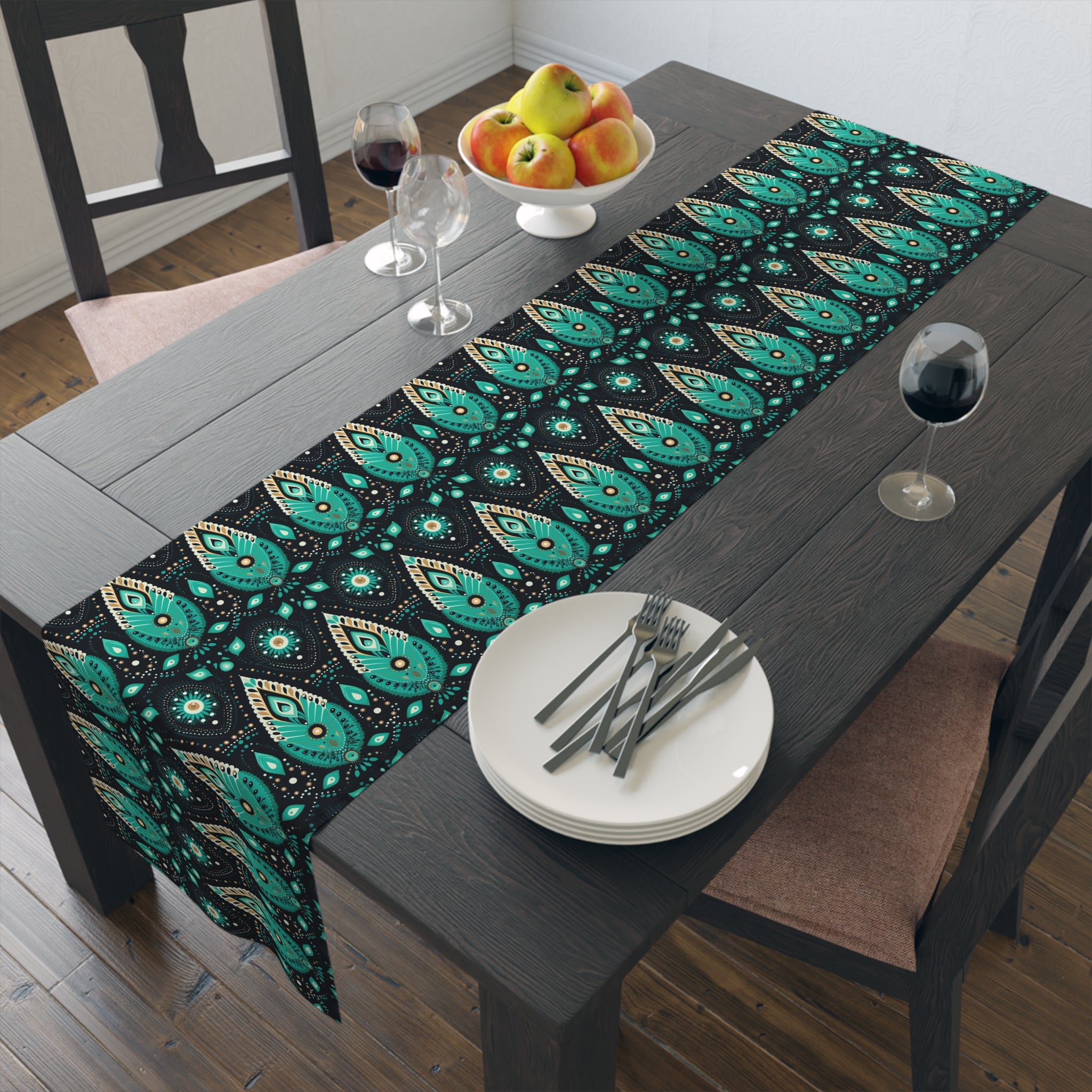 Sol y Alegría (Sun and Joy) Collection- Cactus Succulent Pattern Microfiber Blanket Soft Velveteen Throw for Home & Garden Lovers Teal Paisley Table Runner — Bohemian Floral Dining Decor - Creations by Chris and Carlos